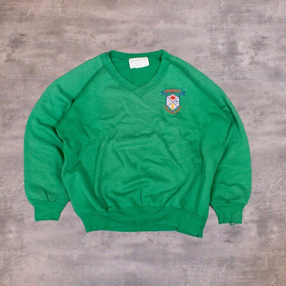 Vintage 1990s Preferred Traditional School V Neck Raglan Green Sweater